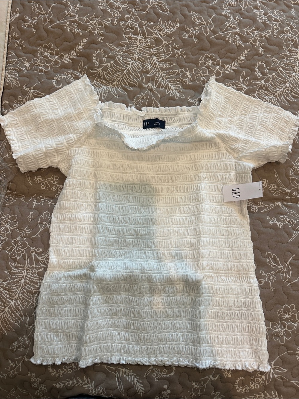 GAP White Smocked Short Sleeve Top